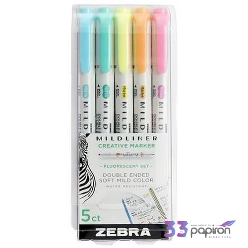 Szövegkiemelő készlet Zebra 1,4/4,0 mm, kétvégű, Mildliner Fluorescent, 5 szín