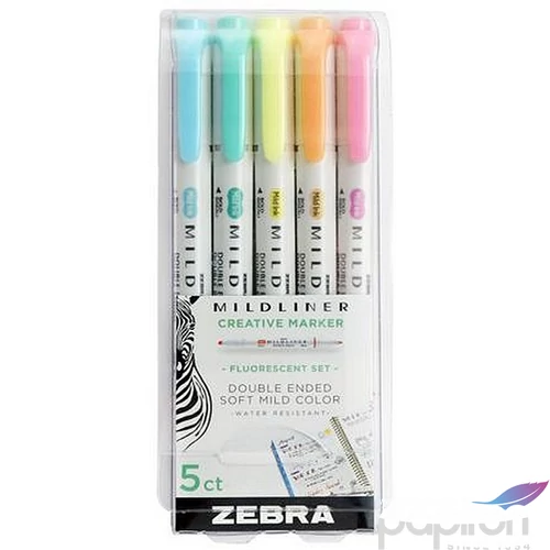 Szövegkiemelő készlet Zebra 1,4/4,0 mm, kétvégű, Mildliner Fluorescent, 5 szín