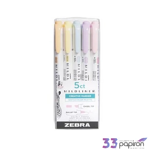 Szövegkiemelő készlet Zebra 1,4/4 mm, kétvégű, Mildliner Highlighter Gentle, 5 különböző szín