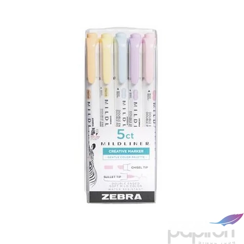 Szövegkiemelő készlet Zebra 1,4/4 mm, kétvégű, Mildliner Highlighter Gentle, 5 különböző szín