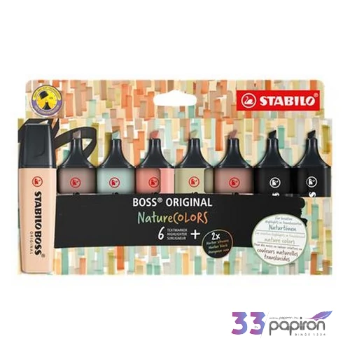 Szövegkiemelő Stabilo 2-5mm, BOSS original NatureColors 6 különböző szín + 2 fekete