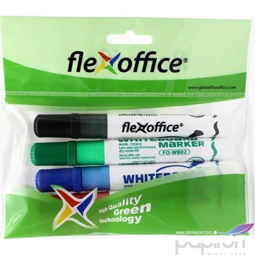 Táblamarker 4 Flexoffice WB02' 2,5mm kerek hegyű 4színű szett Írószerek FLEXOFFICE FO-WB02SET