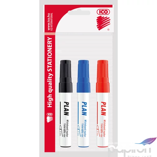 Táblamarker ICO Plan 3 színű készlet 1-3mm kerek hegyű táblafilc, flipchartmarker irodaszer