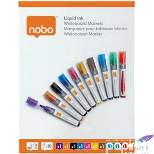 Táblamarker Nobo folyékonytintás, kúpos, 1-3mm vegyes színek