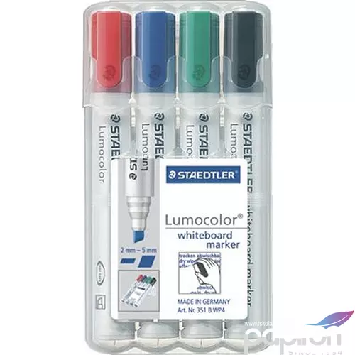 Táblamarker Staedtler Lumocolor 351 B' 2mm vágott hegyű 4színű Írószerek STAEDTLER 351 B WP4