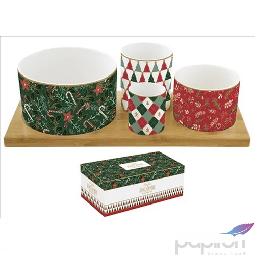 Tál kínáló bambusztálcán 29x13cm, Atmosphere, Fancy Christmas 4db-os szett:11,5/8/6,5/4,5cm átmérő,