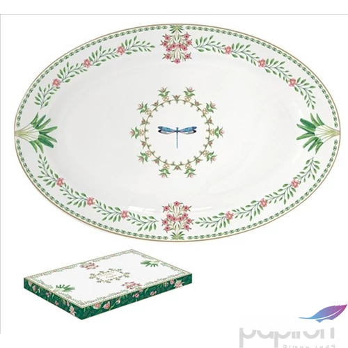 Tál ovális kerámia 35x23,5cm, Botanic Chic kézzel festett dobozban