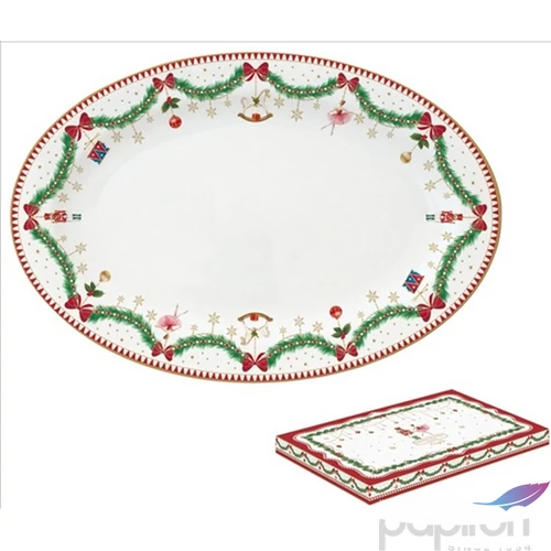 Tál ovális kerámia 35x23,5cm, Magie de Noel kézzel festett