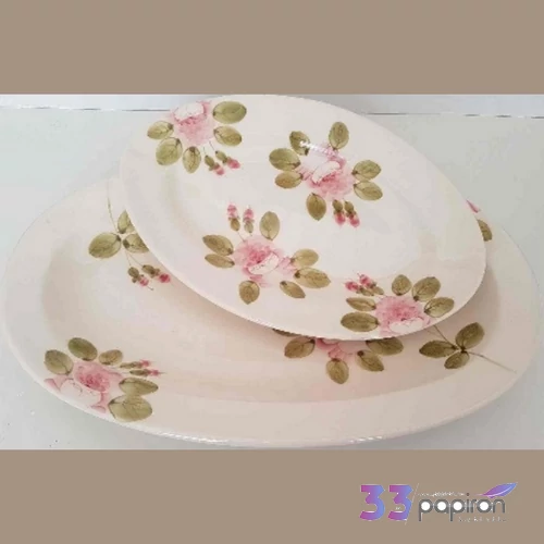 Tál ovális kerámia Romantik rózsás kézzel festett kézzel festett 31x21x3,5cm
