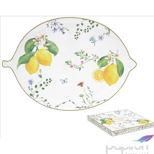 Tál porcelán 25x18cm, Fleurs et Citrons dobozban, Citromformájú