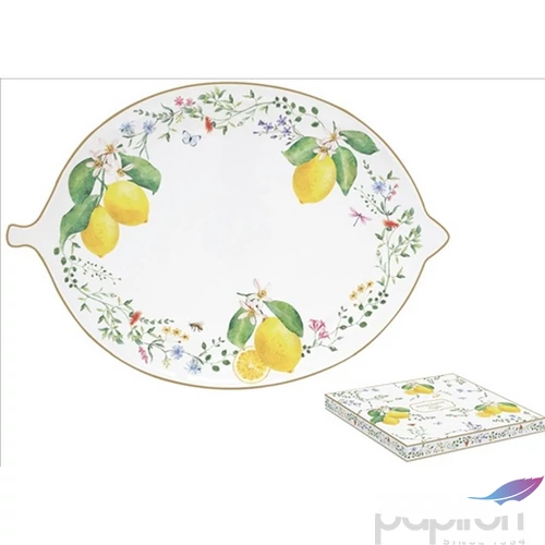 Tál porcelán 30x21,5cm, Fleurs et Citrons dobozban, Citromformájú