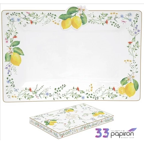 Tál porcelán 36x24cm, Fleurs et Citrons - citrom Porcelántál