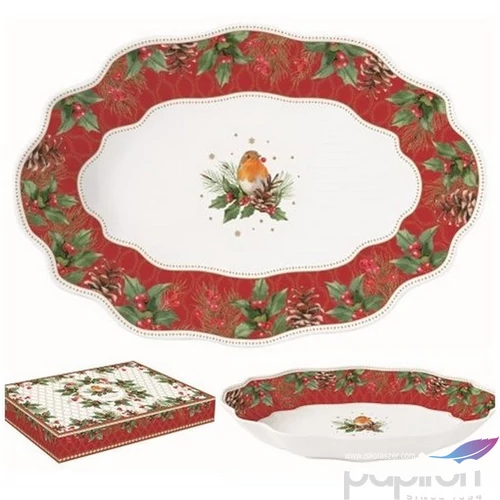 Tál Porcelán karácsonyi 30x21x5cm, dobozban. Christmas Berries kézzel festett