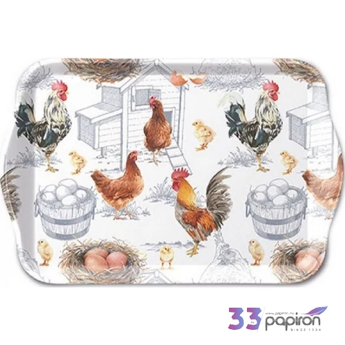 Tálca Ambiante kicsi Chicken Farm műanyag kistálca 13x21cm