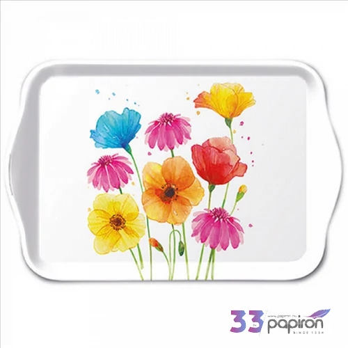 Tálca Ambiante kicsi Colourful Summer Flowers műanyag kistálca 13x21cm
