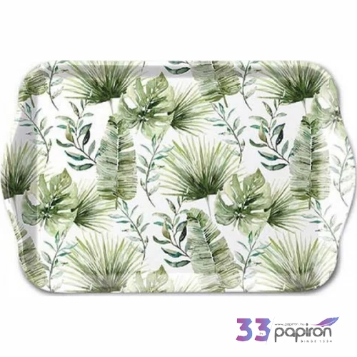 Tálca Ambiante kicsi Jungle leaves white műanyag kistálca 13x21cm