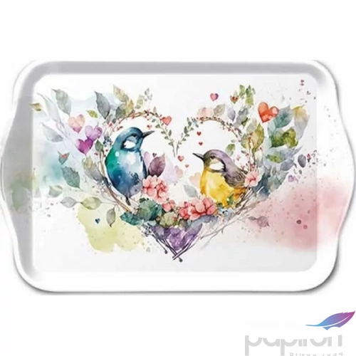 Tálca Ambiante kicsi Loving birds műanyag kistálca 13x21cm