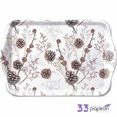 Tálca Ambiante kicsi Pine Cones műanyag kistálca 13x21cm