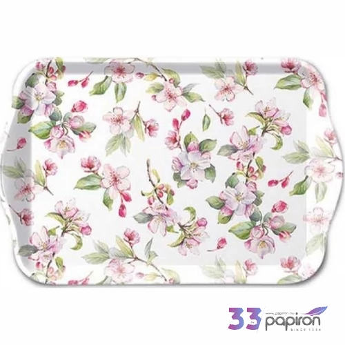 Tálca Ambiante kicsi Spring blossom white műanyag kistálca 13x21cm