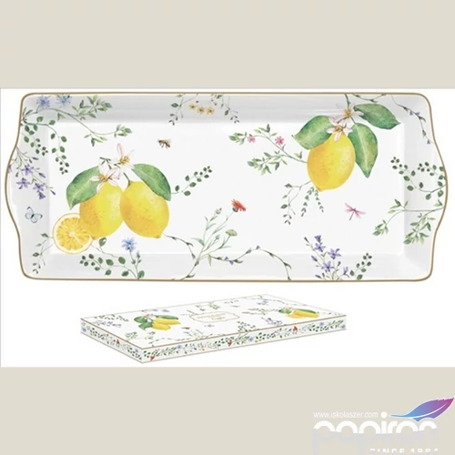 Tálca porcelán 35x15cm Fleurs et Citrons dobozban
