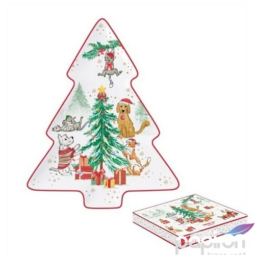 Tálca Porcelán karácsonyi 20,5x25,5cm, Christmas Gang dobozban