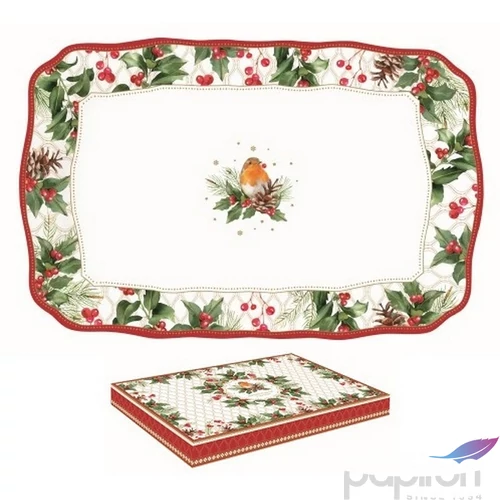 Tálca Porcelán karácsonyi 35x23cm, Christmas Berries dobozban