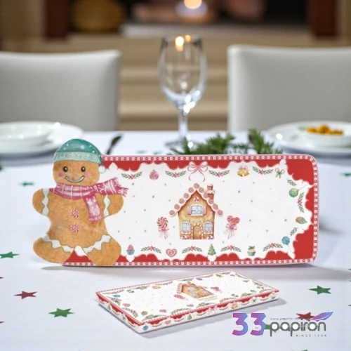 Tálca Porcelán karácsonyi 36x16cm, dobozban, Sweet Christmas
