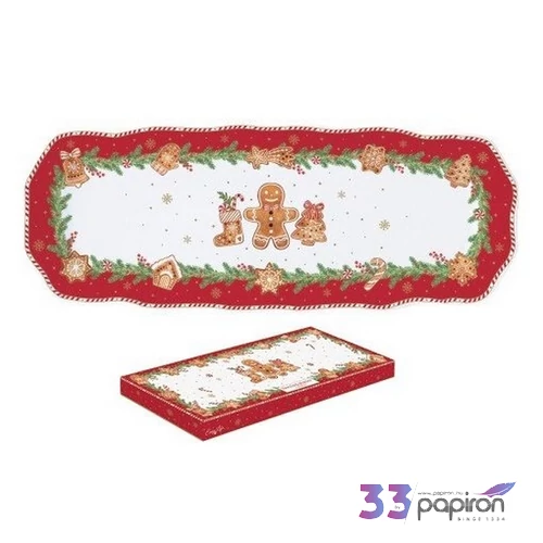 Tálca Porcelán karácsonyi 37x14cm, Fancy Gingerbread dobozban