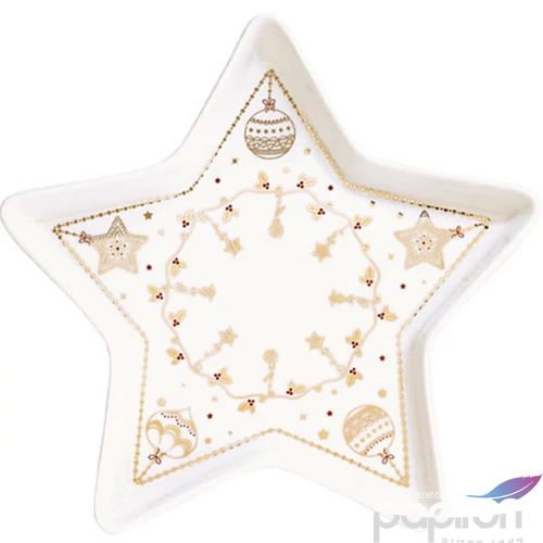 Tálca Porcelán karácsonyi 19,5cm, csillagtálca Christmas Lights kézzel festett dobozban
