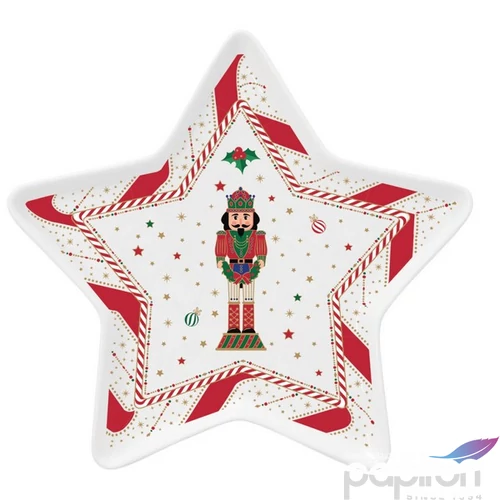 Tálca Porcelán karácsonyi 19,5cm, csillagtálca Nutcracker Twist kézzel festett dobozban