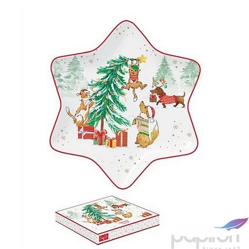 Tálca Porcelán karácsonyi csillagtálca 22,5cm, dobozban Christmas Gang
