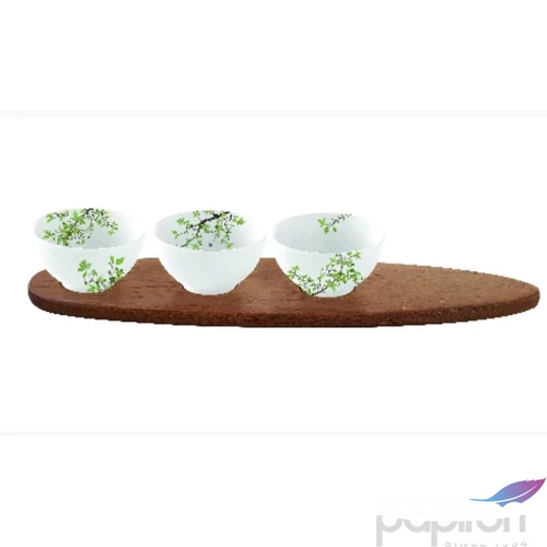 Tálkaszett Porcelán 3db-os akácfa tálcán, 40x10,5cm dobozban Natura
