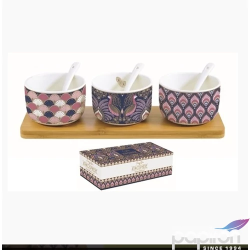 Tálkaszett Porcelán kanállal 3db-os,bambusztálcan 26x8cm dobozban,Atmosphere Peacock