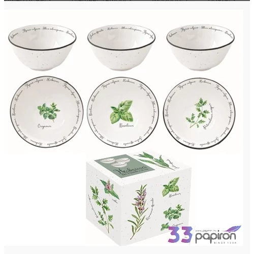 Tálkaszett Porcelán S/3,9,5cm, dobozbanHerbarium