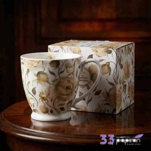 Bögre porcelán 500ml talpas, ENGLISH ROSES WHITE Díszdobozban