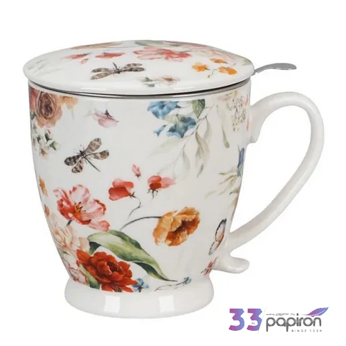 Bögre porcelán 510ml talpas, teaszűrővel REBECCA Díszdobozban