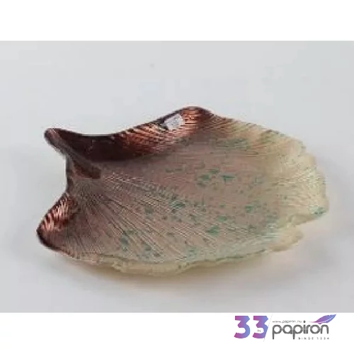 Tányér 25cm üveg Line Leaf kék pöttyös zöld és barna