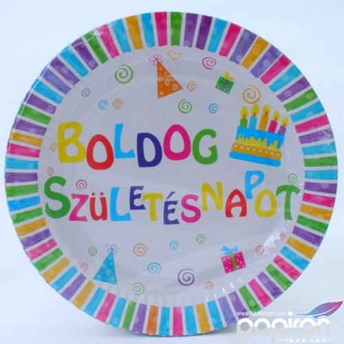 Party tányér papír 23cm Boldog Születésnapot feliratos, tortás (6db/csomag)