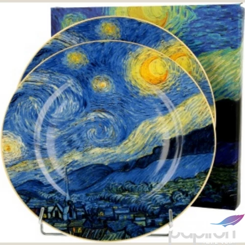 Tányér desszertes kerámia 19cm, Van Gogh: Csillagos Éj 2db-os szett, dobozban,