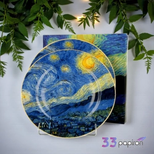 Tányér desszertes kerámia 19cm, Van Gogh: Csillagos Éj 2db-os szett, dobozban,