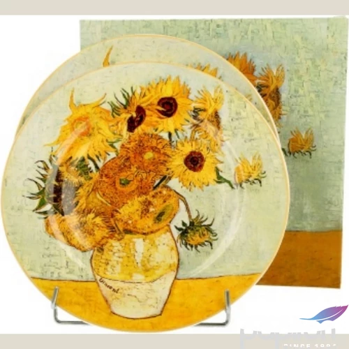 Tányér desszertes kerámia 19cm, Van Gogh: Napraforgók 2db-os szett, dobozban,