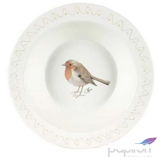 Tányér kerámia 23cm madárral, fehér, mélytányér