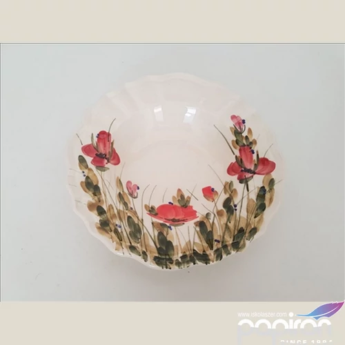 Tányér mély porcelán 24x5cm pipacs, kézzel festett