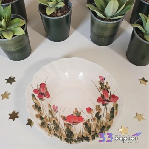Tányér mély porcelán 24x5cm pipacs, kézzel festett