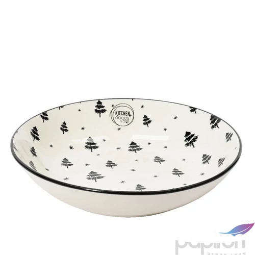 Tányér Porcelán karácsonyi 24' fekete fenyőmintás mélytányér 21x21 4.3cm sdkae