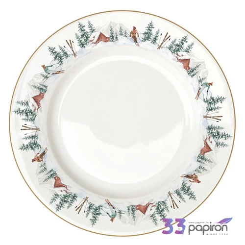 Tányér porcelán karácsonyi 26,5cm, Botanic Chic lapostányér kézzel festett