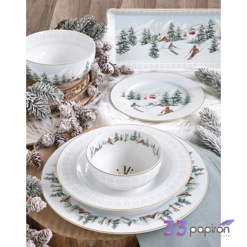 Tányér porcelán karácsonyi 26,5cm, Botanic Chic lapostányér kézzel festett