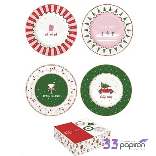 Tányér porcelán karácsonyi 4 db-os, 19,5cm, dobozban, Christmas Twist
