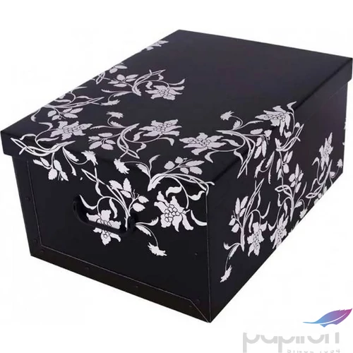 Tárolódoboz Maxi 52x40x25 cm fekete/fehér virágos 