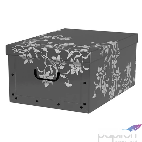 Tárolódoboz Maxi 51x37x24 cm szürke/fehér virágos 